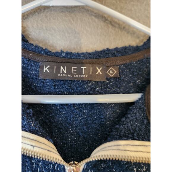 KINETIX Man's Full Zip Up Utility Sweater Jacket NEW Size Large Chunky Knit Blue - Picture 6 of 8